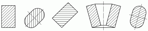 Schraffur der Schnittflächen von Schnittansichten oder Schnitten - Beispiele